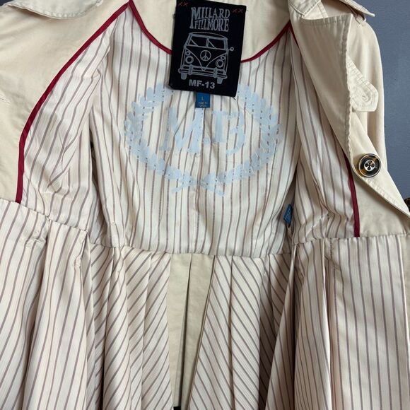 Millard Fillmore MF-13 Trench Coat Light Tan Beige Size Large Steampunk Unique - Picture 13 of 16